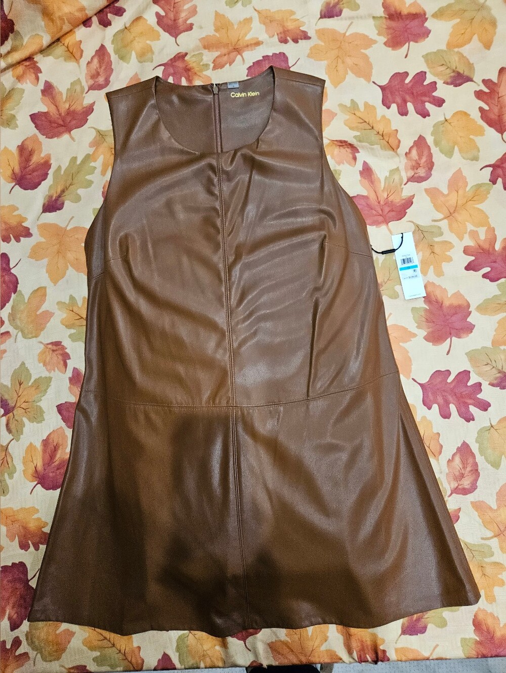 Calvin Klein Women's Faux Leather A-Line Dress-sz16